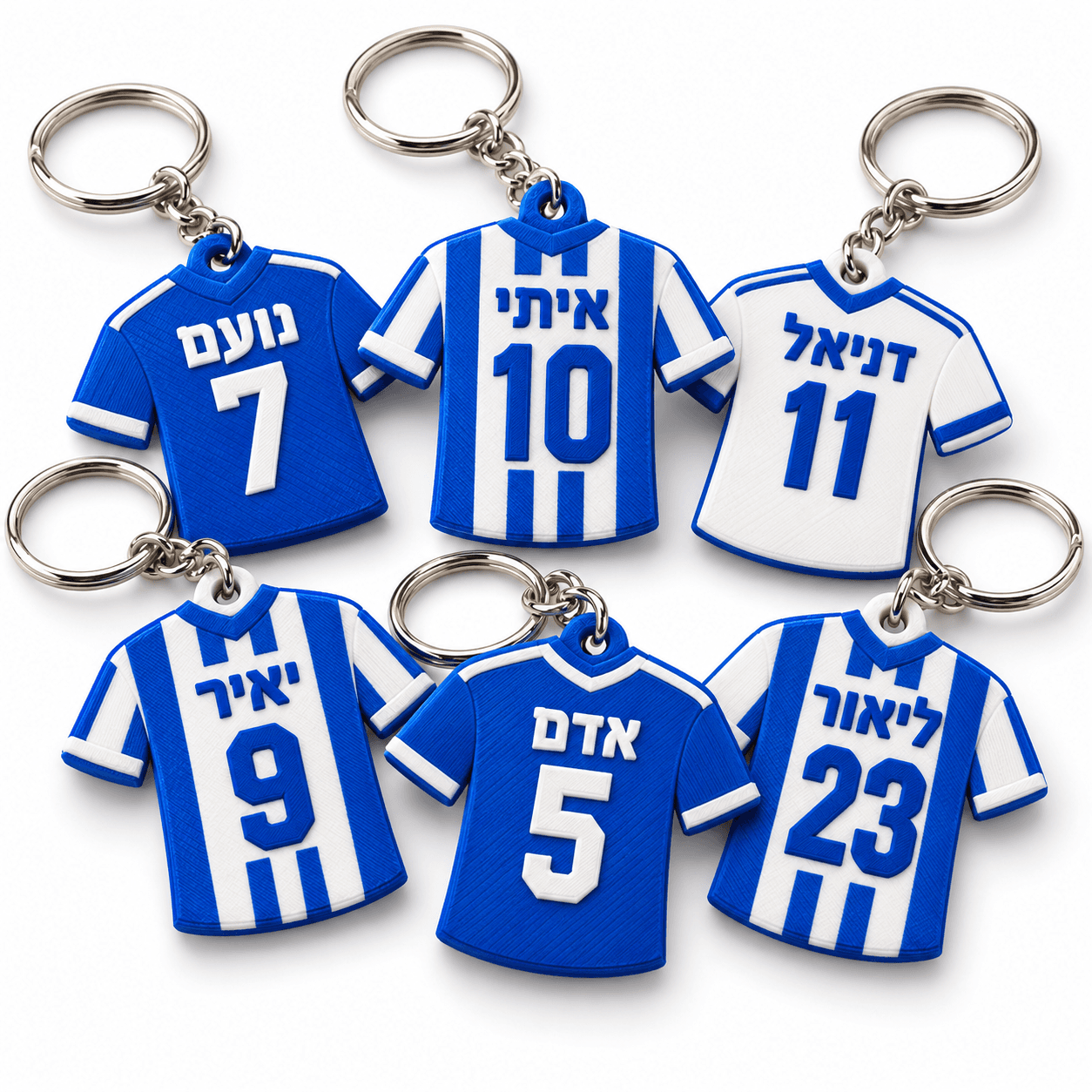 מחזיק מפתחות חולצת כדורגל עם שם ומספר — הדמיה להמחשה